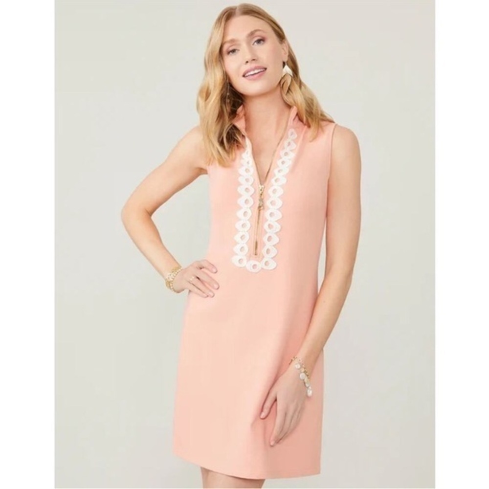 Spartina 449 Selena Sleeveless Coral Half Zip Embroidered Dress Size Small
